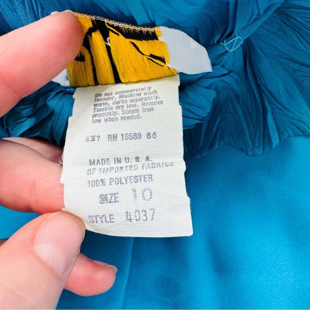 Vintage 70s Rhoda Lee Statement Collar Turquoise Blouse - Picture 7 of 11
